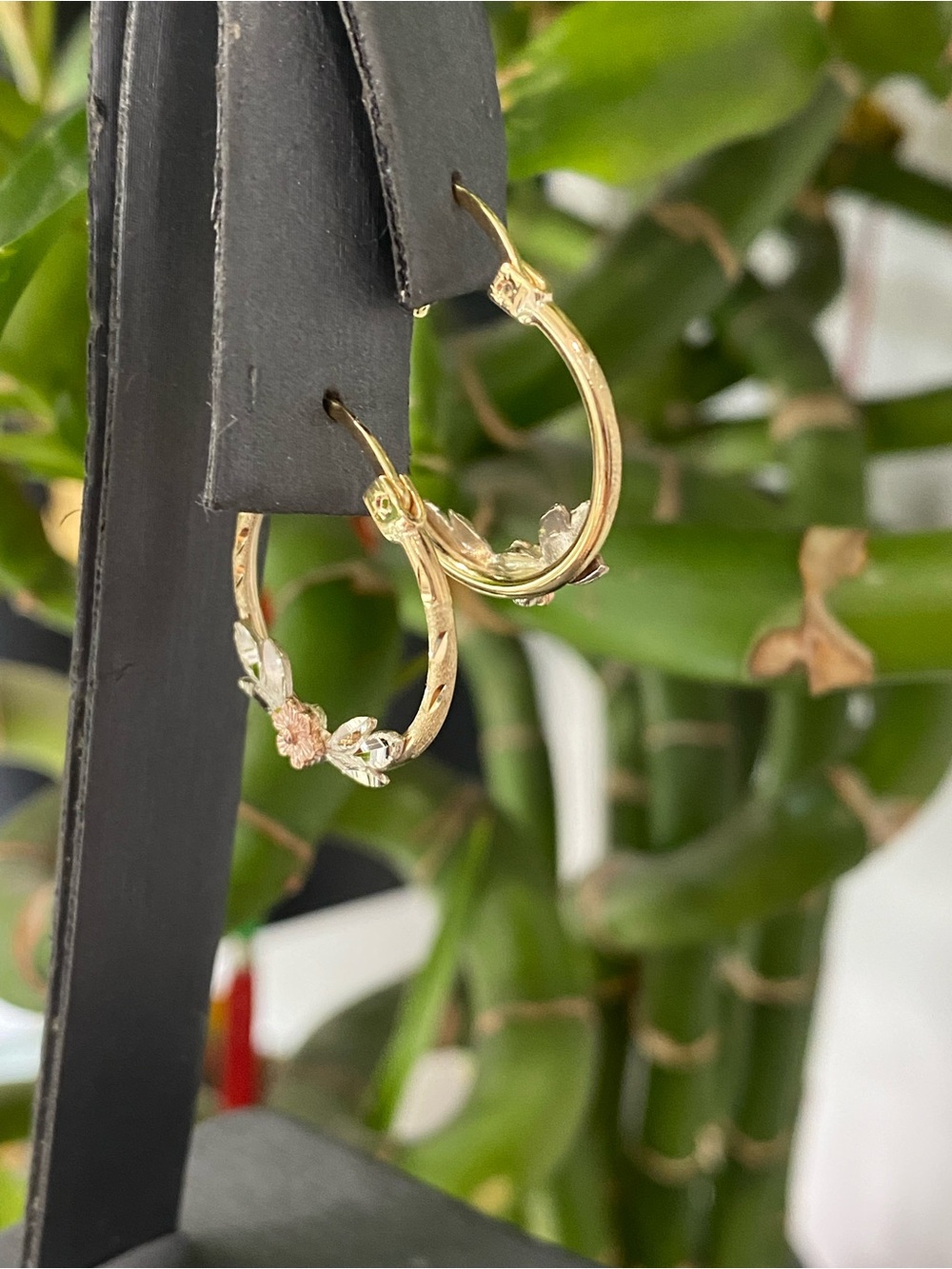 14K Tri Color Gold Flower Hoop Earrings